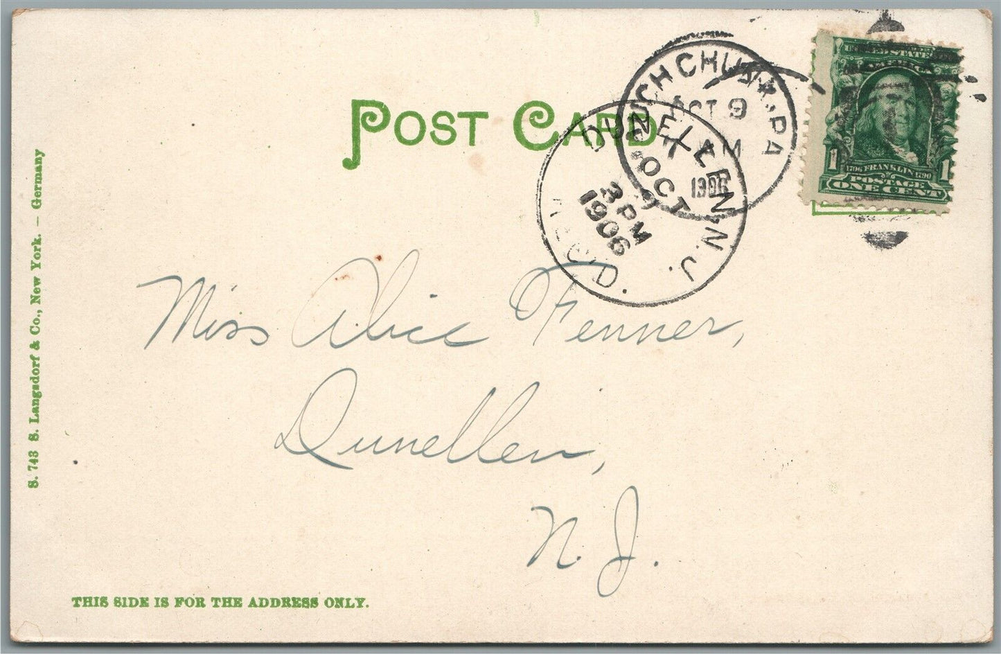 PHILADELPHIA PA MAUCH CHUNK FROM CEMETERY ANTIQUE POSTCARD