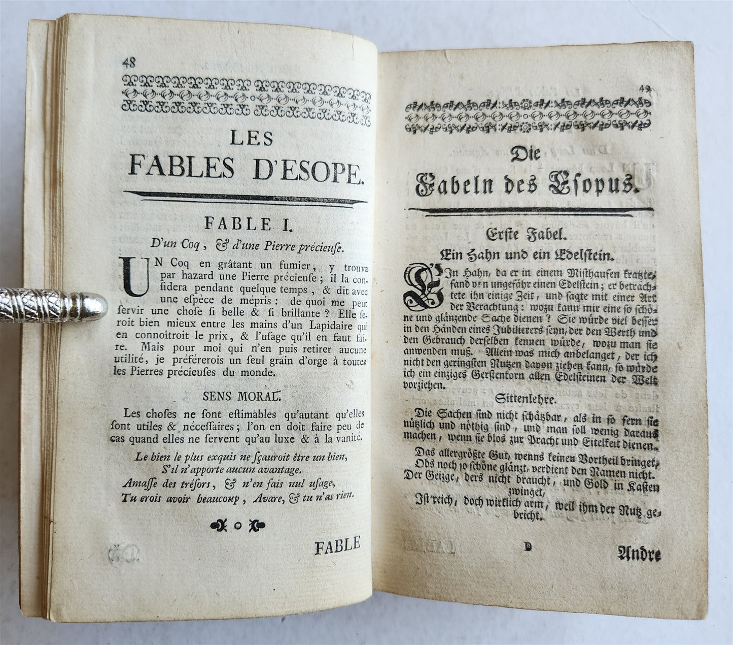 1758 FABLES of AESOP in FRENCH & GERMAN antique