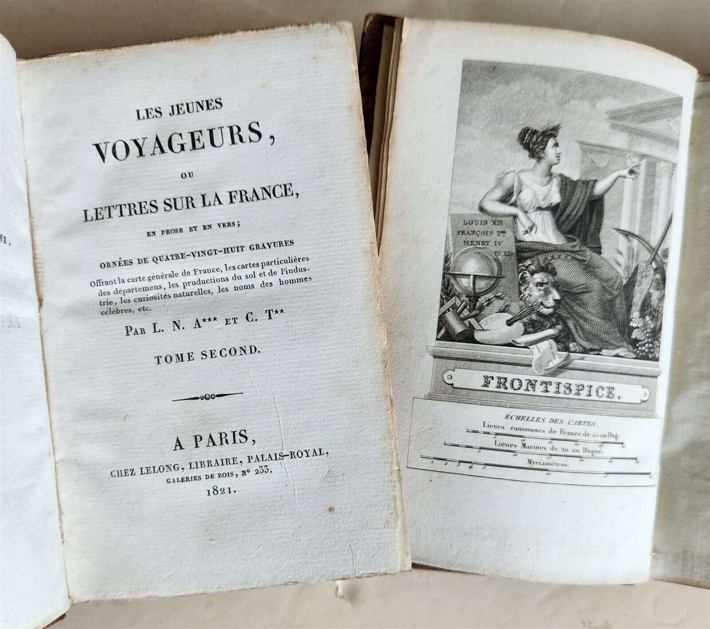 1821 LES JEUNES VOYAGEURS or LETTRES SUR LA FRANCE antique ILLUSTRATED 2 VOLUMES