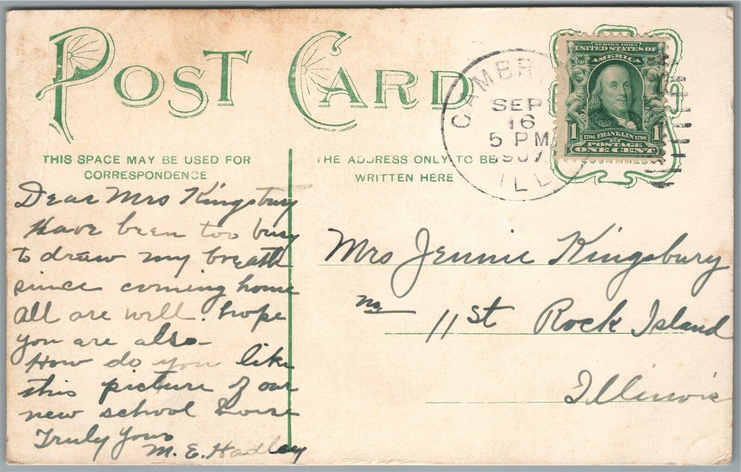 CAMBRIDGE IL HIGH SCHOOL ANTIQUE POSTCARD