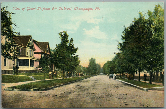CHAMPAIGN IL GREEN STREET ANTIQUE POSTCARD