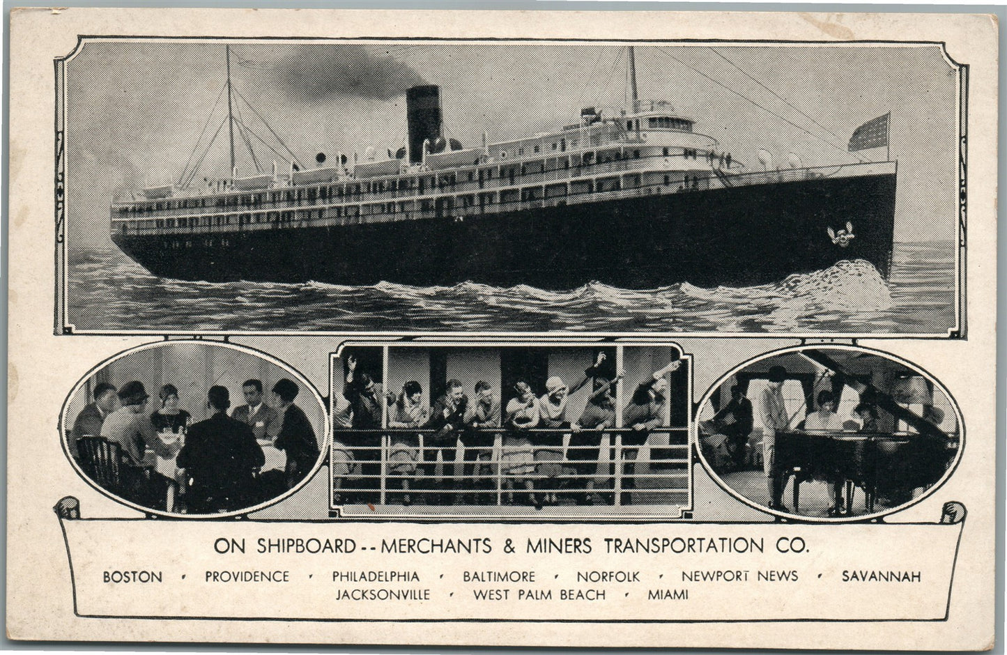 MERCHANTS & MINERS TRANSPORTATION CO. SHIP ANTIQUE POSTCARD