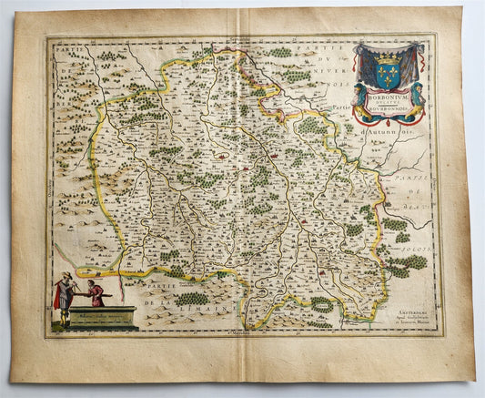 1640 MAP of Bourbonnais FRANCE by WILLEM BLAEU antique AUTHENTIC hand colored