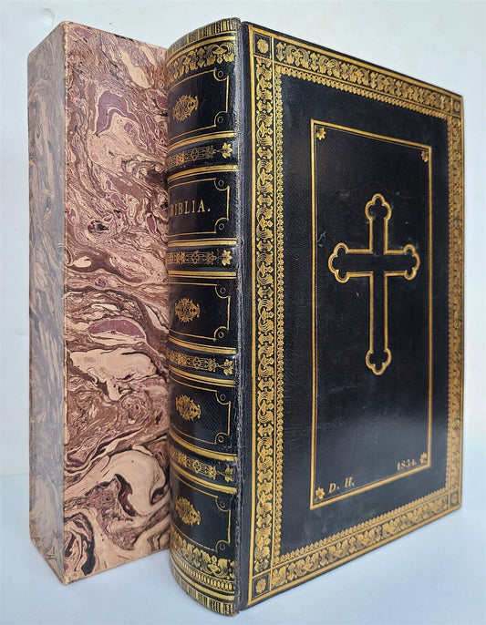 1831 BIBLE in GERMAN BEAUTIFULLY ILLUSTRATED antique GILT BINDING