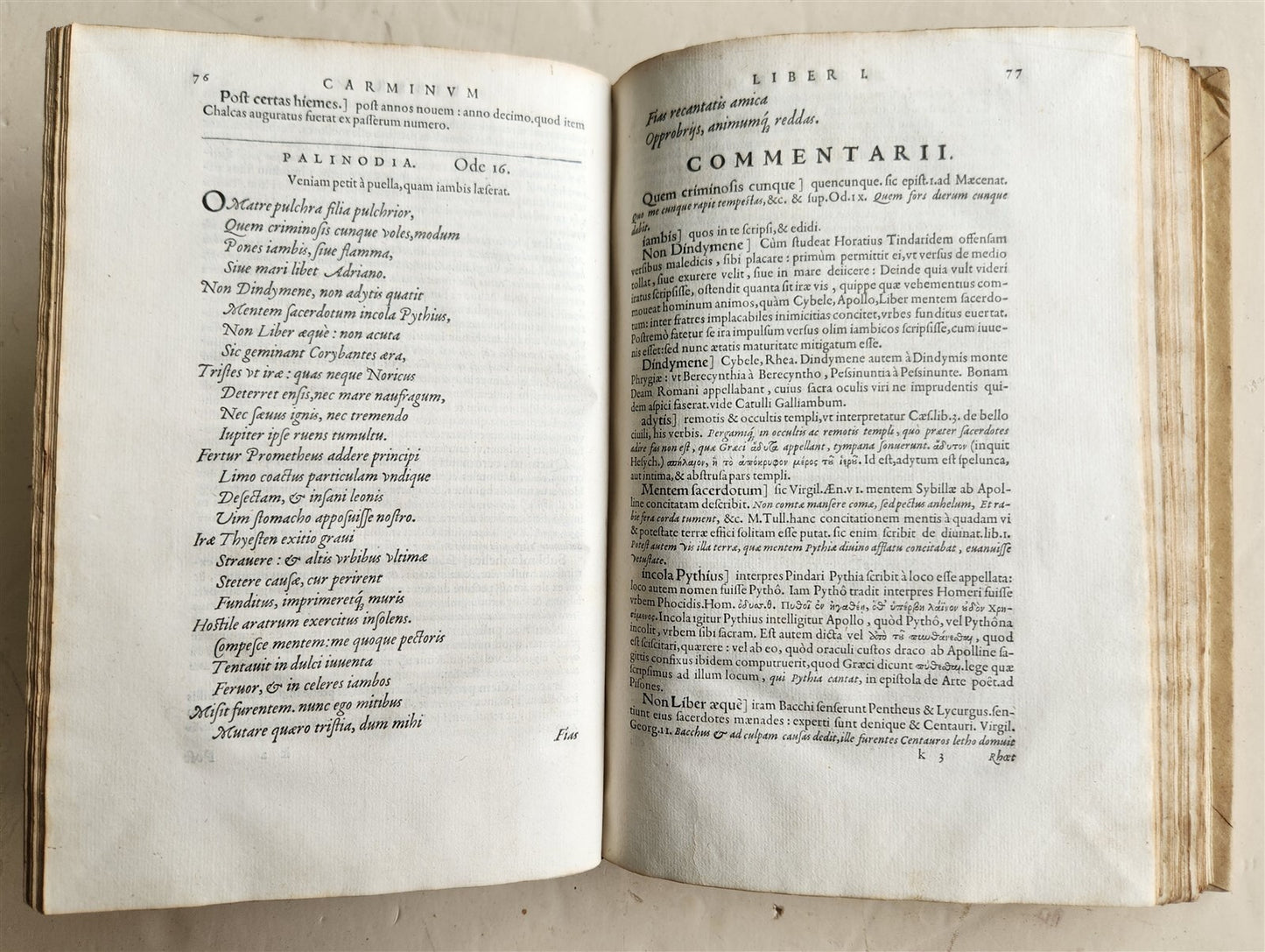 1561 HORACE COMMENTARY by DIONISIO LAMBINO antique POETRY VELLUM 16th CENTURY