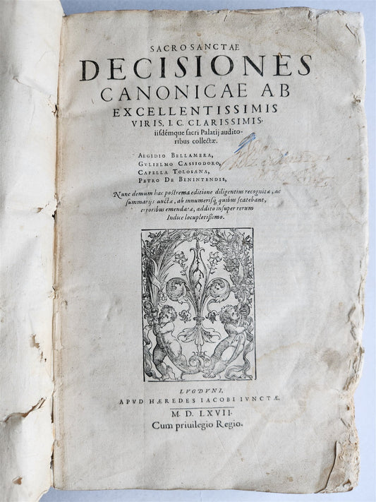 1567 CANON LAW antique 16th CENTURY FOLIO vellum binding Decisiones Canonicae