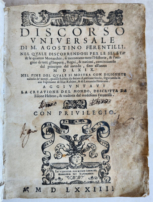 1574 ILLUSTRATED HISTORY of EMPIRES KINGDOMS & NATIONS antique VELLUM in Italian