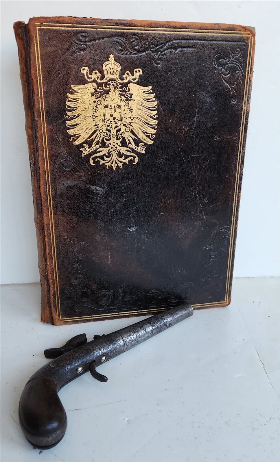 BOOK SHAPE BOX SAFE w/ PISTOL antique