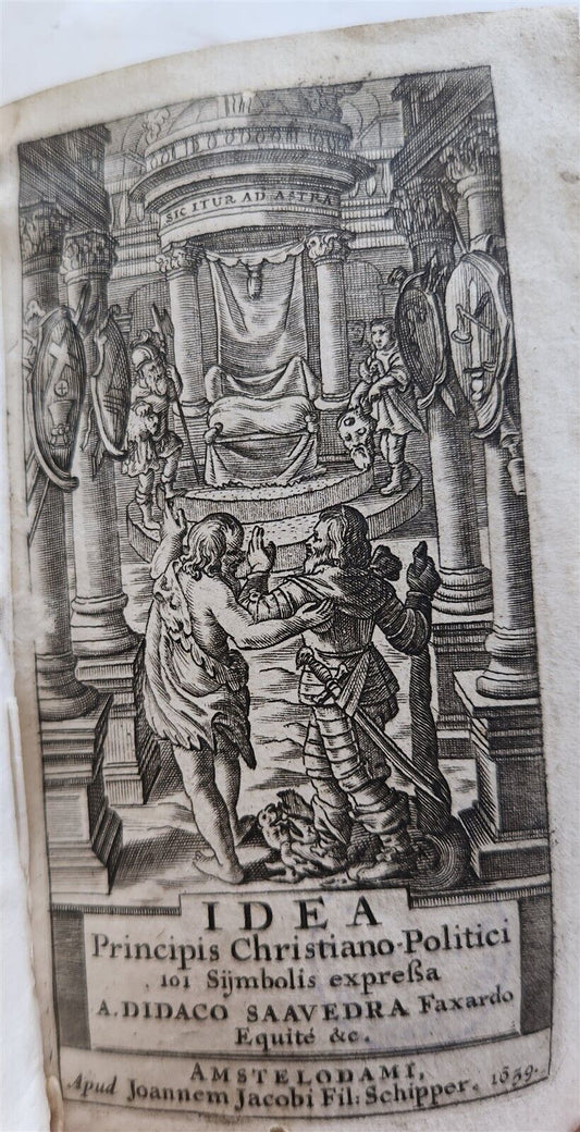 1659 EMBLEMATA by SAAVEDRA FAJARDO antique VELLUM BINDING ILLUSTRATED