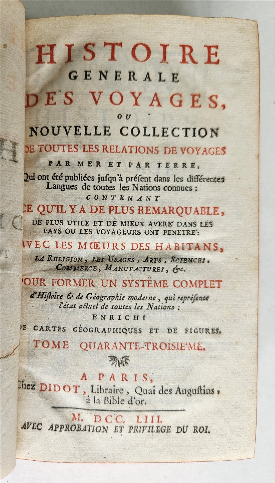 1753 HISTOIRE des VOYAGES antique VOL. 43 PIRATE WILLIAM DAMPIER TRAVELS