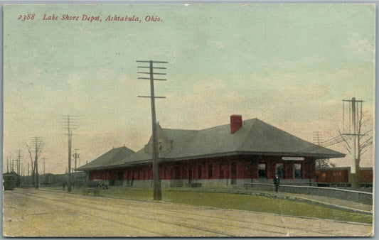 ASHTABULA OH LAKE SHORE RAILROAD STATION RAILWAY DEPOT ANTIQUE POSTCARD