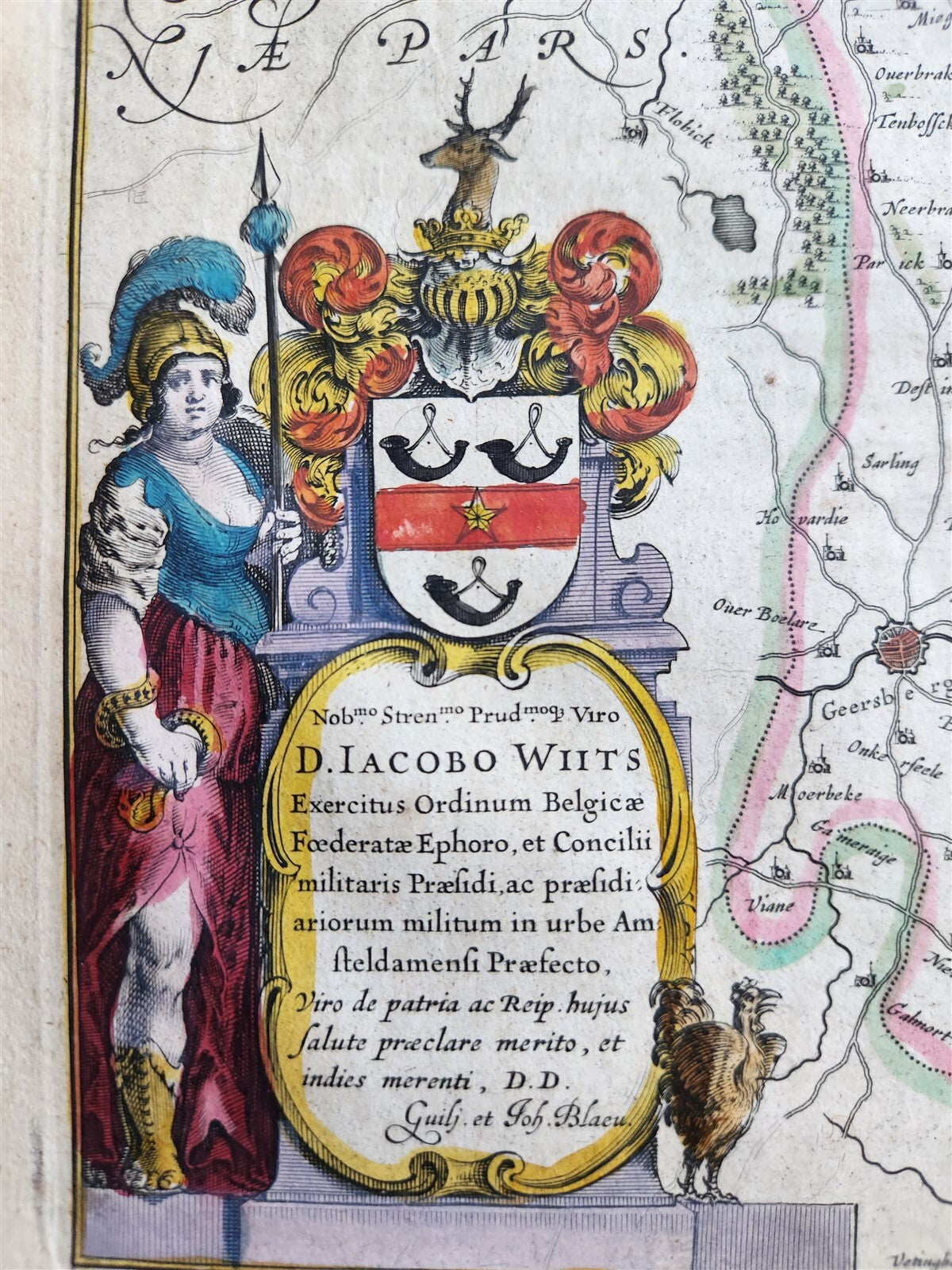 1640 BELGIUM GHENT MAP by WILLEM BLAEU antique AUTHENTIC hand colored