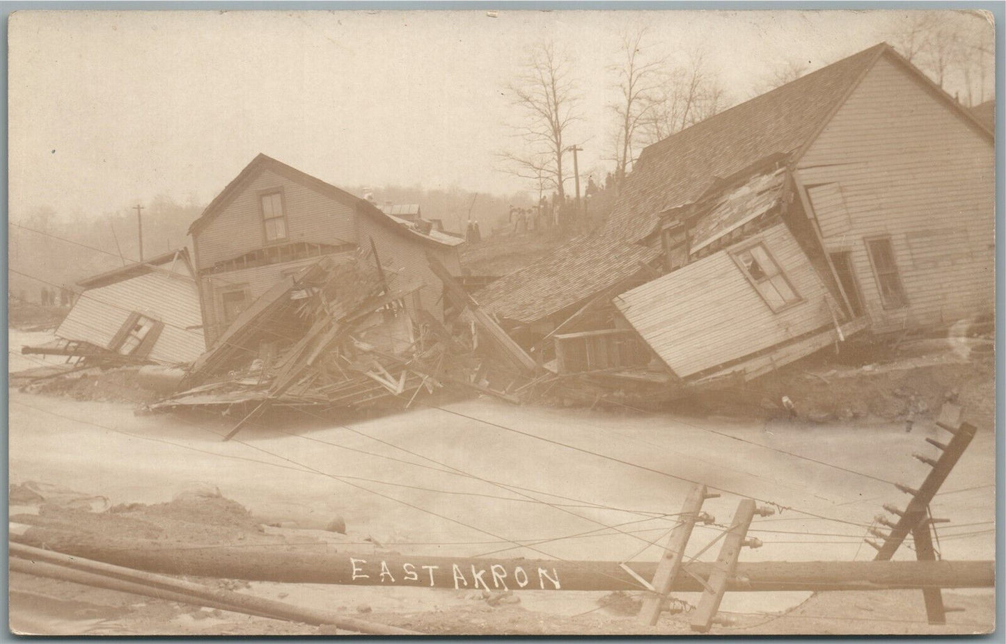 EAST AKRON OH FLOOD DAMAGE SCENE ANTIQUE REAL PHOTO POSTCARD RPPC