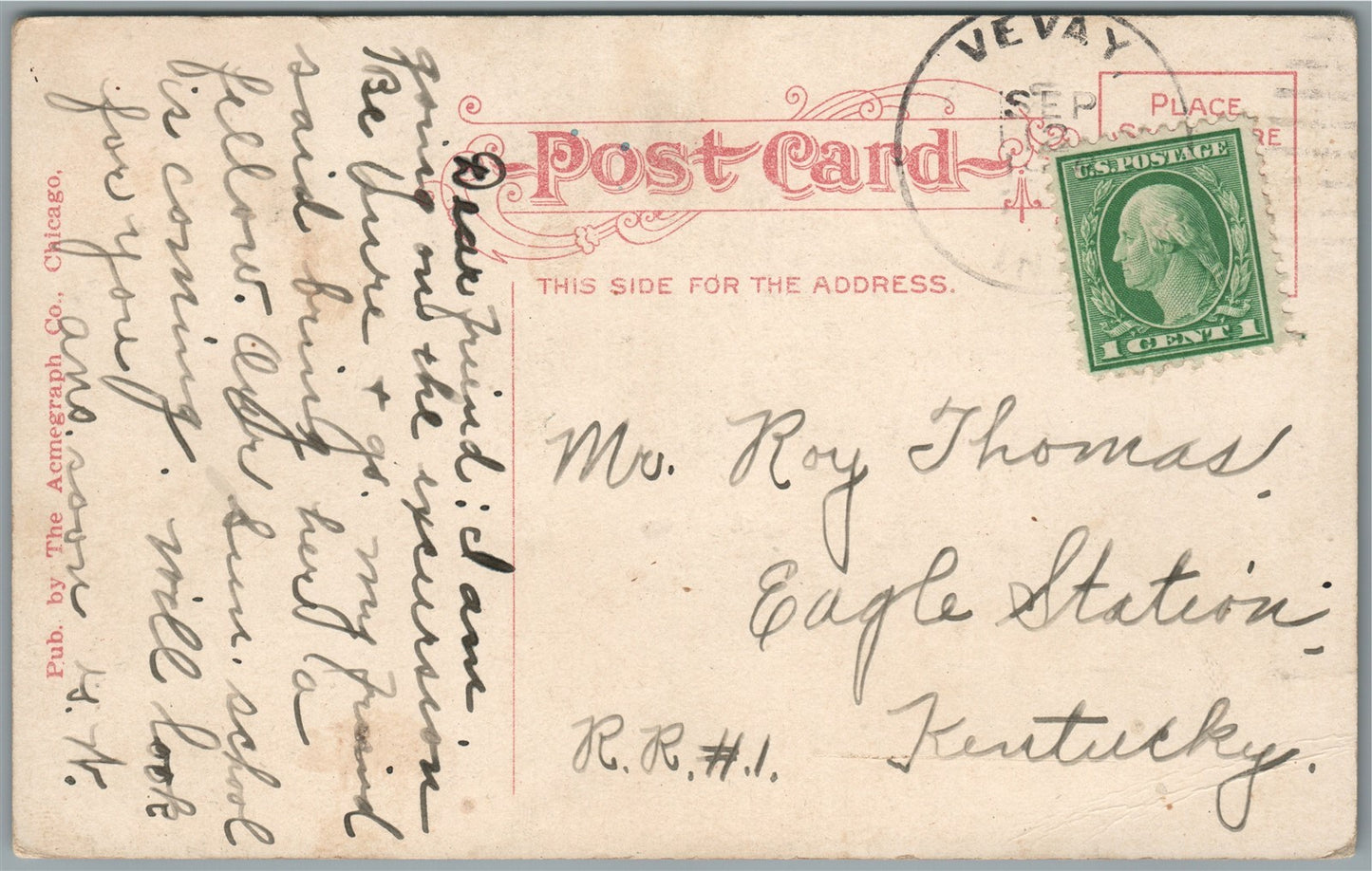 SHELBYVILLE IN SOUTH EAST CORNER PUBLIC SQUARE ANTIQUE POSTCARD