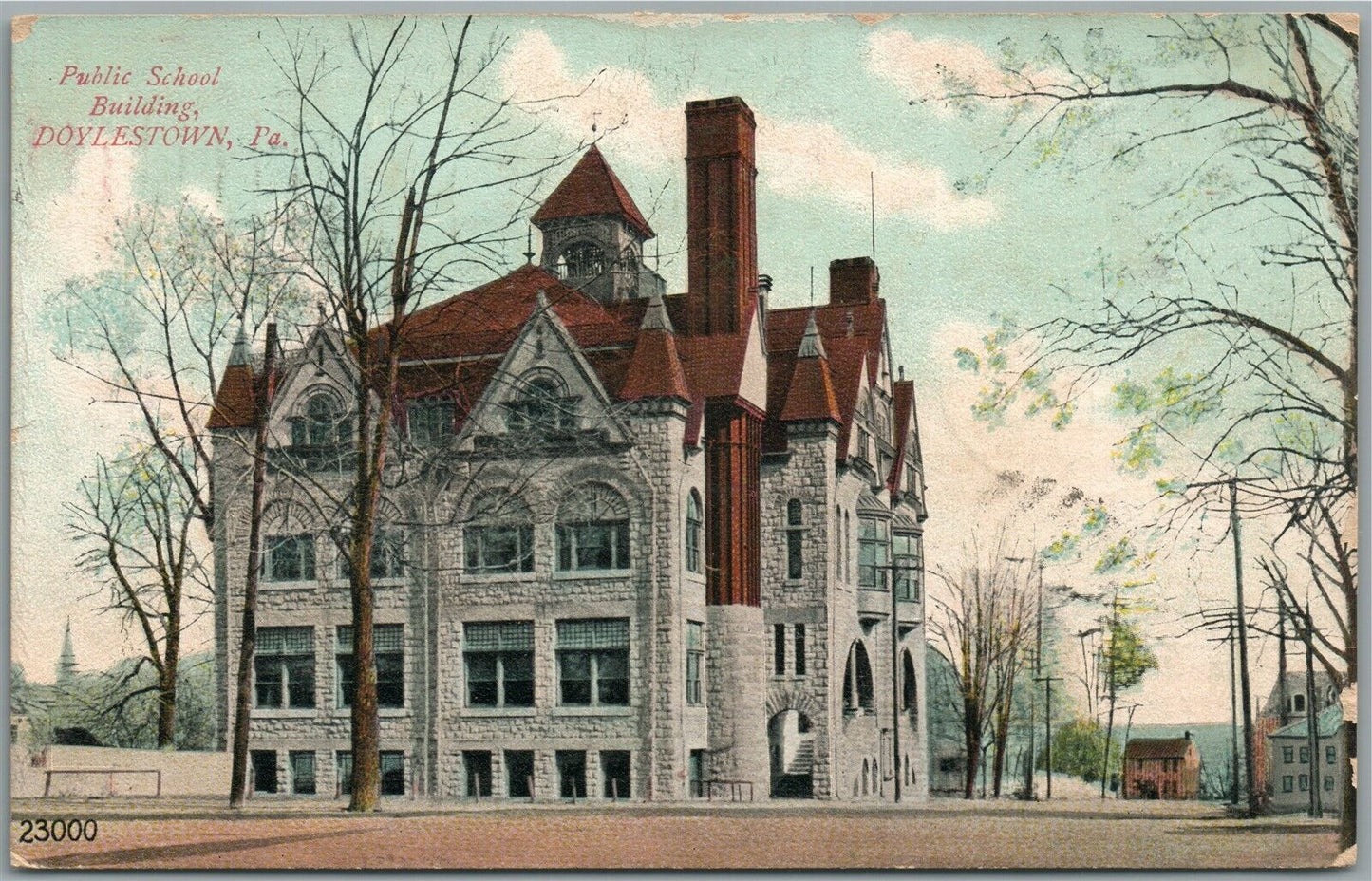 DOYLESTOWN PA PUBIC SCHOOL BUILDING ANTIQUE POSTCARD