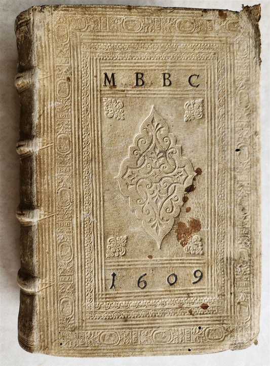 1595 LAW BOOK by Spanish jurist Vasquez de Menchaca antique PIGSKIN BINDING