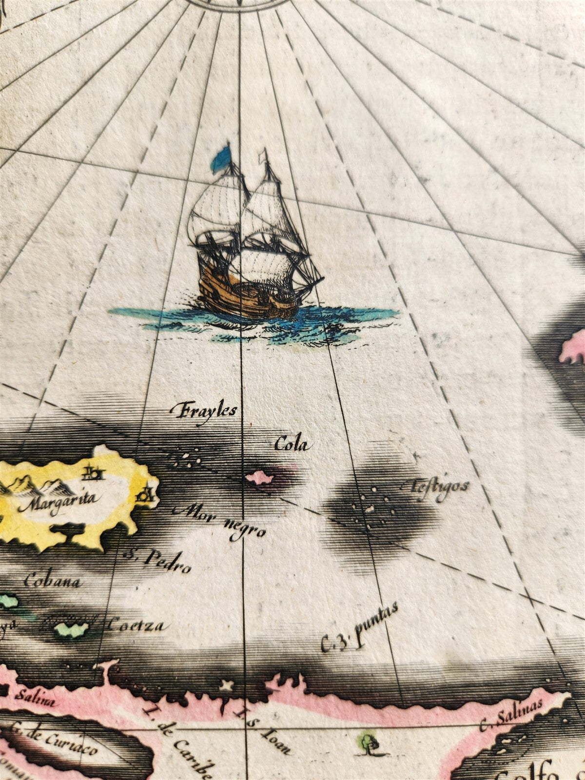 1640 MAP of VENEZUELA by WILLEM BLAEU antique AUTHENTIC hand colored