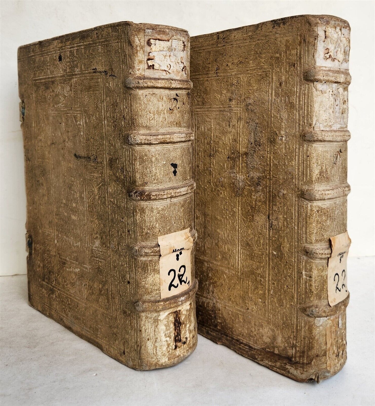 1588 SERMONS of PORTUGUESE THEOLOGIAN F. DIAZ 2 VOLUMES antique PIGSKIN BINDING