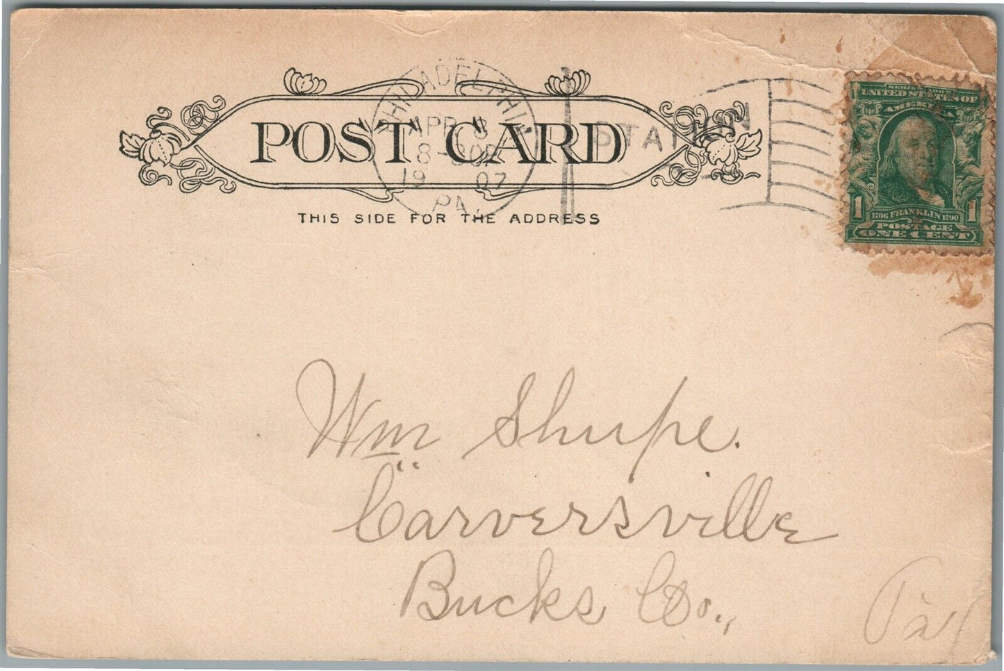 MAUCH CHUNK PHILADELPHIA PA ANTIQUE POSTCARD