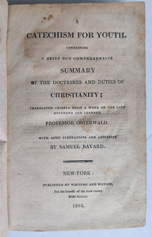 1812 CATECHISM FOR YOUTH by SAMUEL BAYARD antique AMERICANA