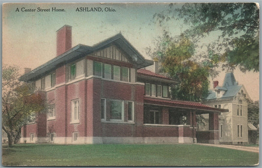 ASHLAND OH CENTER STREET HOME ANTIQUE POSTCARD