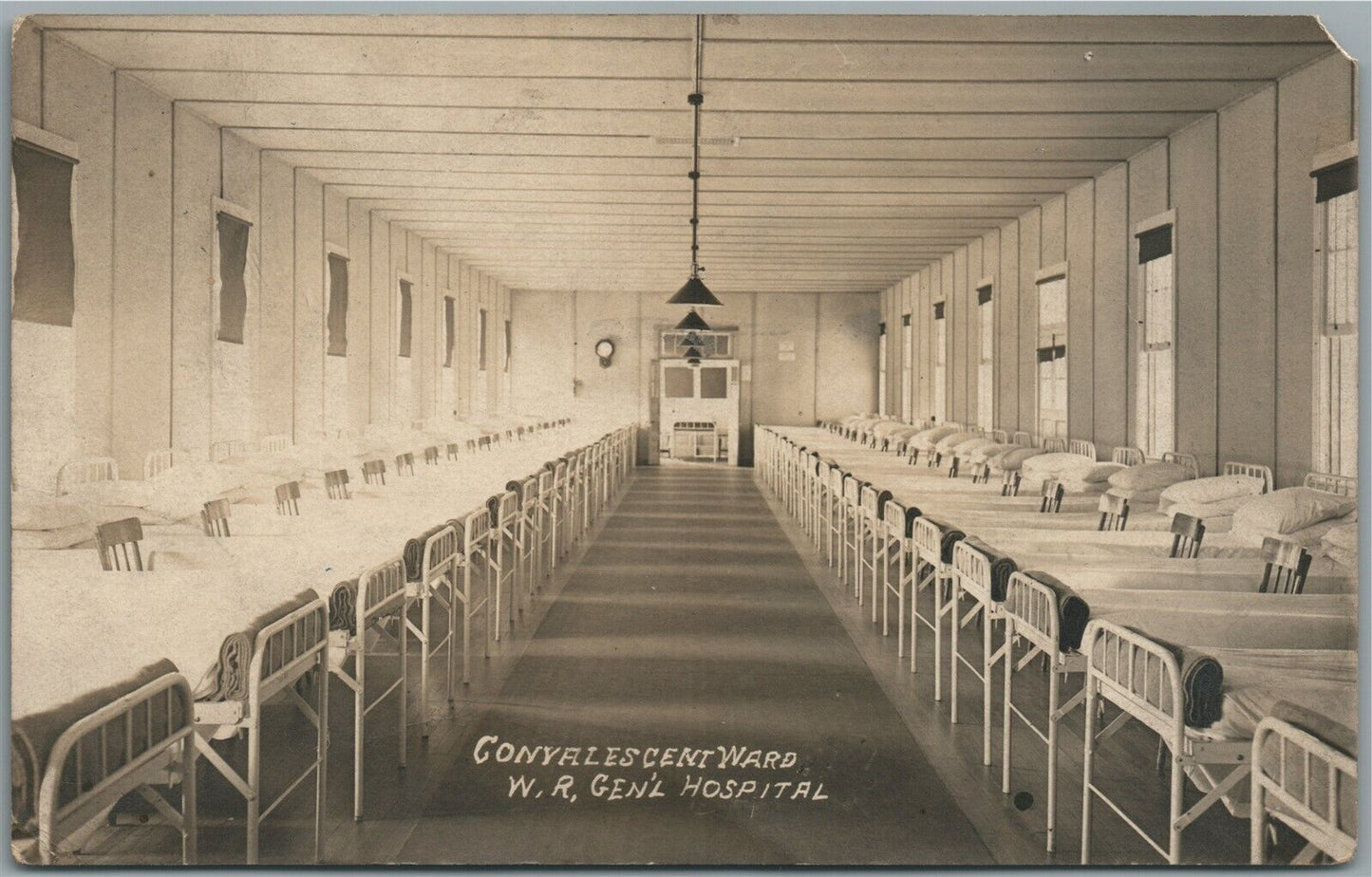CONYALESCENT WARD W.R. GENERAL HOSPITAL WWI ERA ANTIQUE REAL PHOTO POSTCARD RPPC