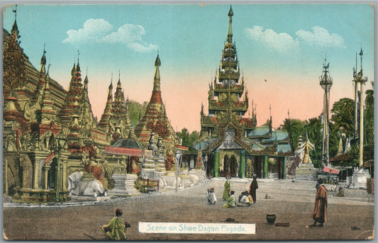 RANGOON BURMA YANGON SHWE DAGON PAGODA ANTIQUE POSTCARD