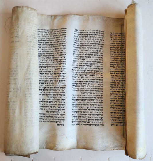 TORAH SCROLL FRAGMENT MANUSCRIPT on VELLUM antique BIBLE DEUTERONOMY 11:4-13:12