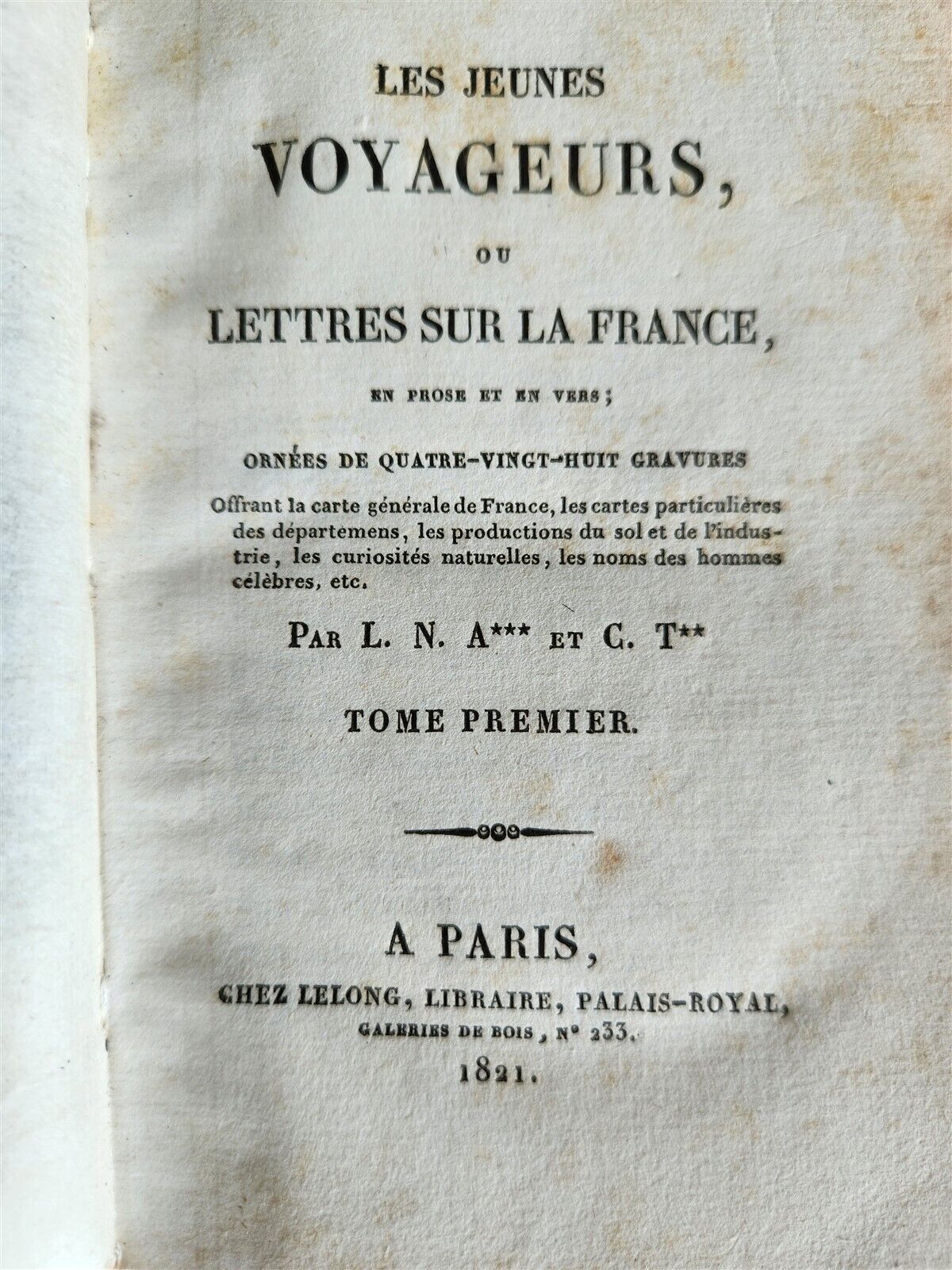 1821 LES JEUNES VOYAGEURS or LETTRES SUR LA FRANCE antique ILLUSTRATED 2 VOLUMES