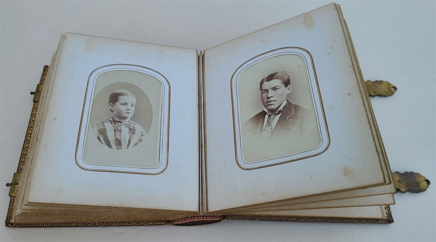 19th century AMERICAN PHOTO ALBUM w/ WASHINGTON PORTRAIT CLASPS antique RARE