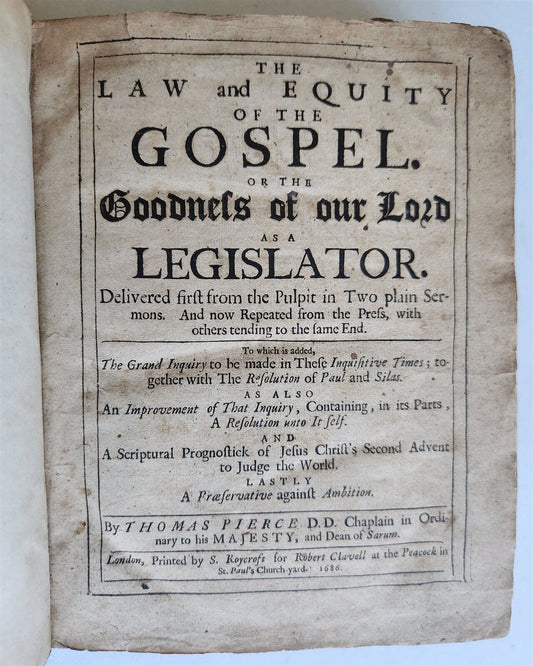 1686 LAW & EQUITY of GOSPEL by THOMAS PIERCE antique in ENGLISH