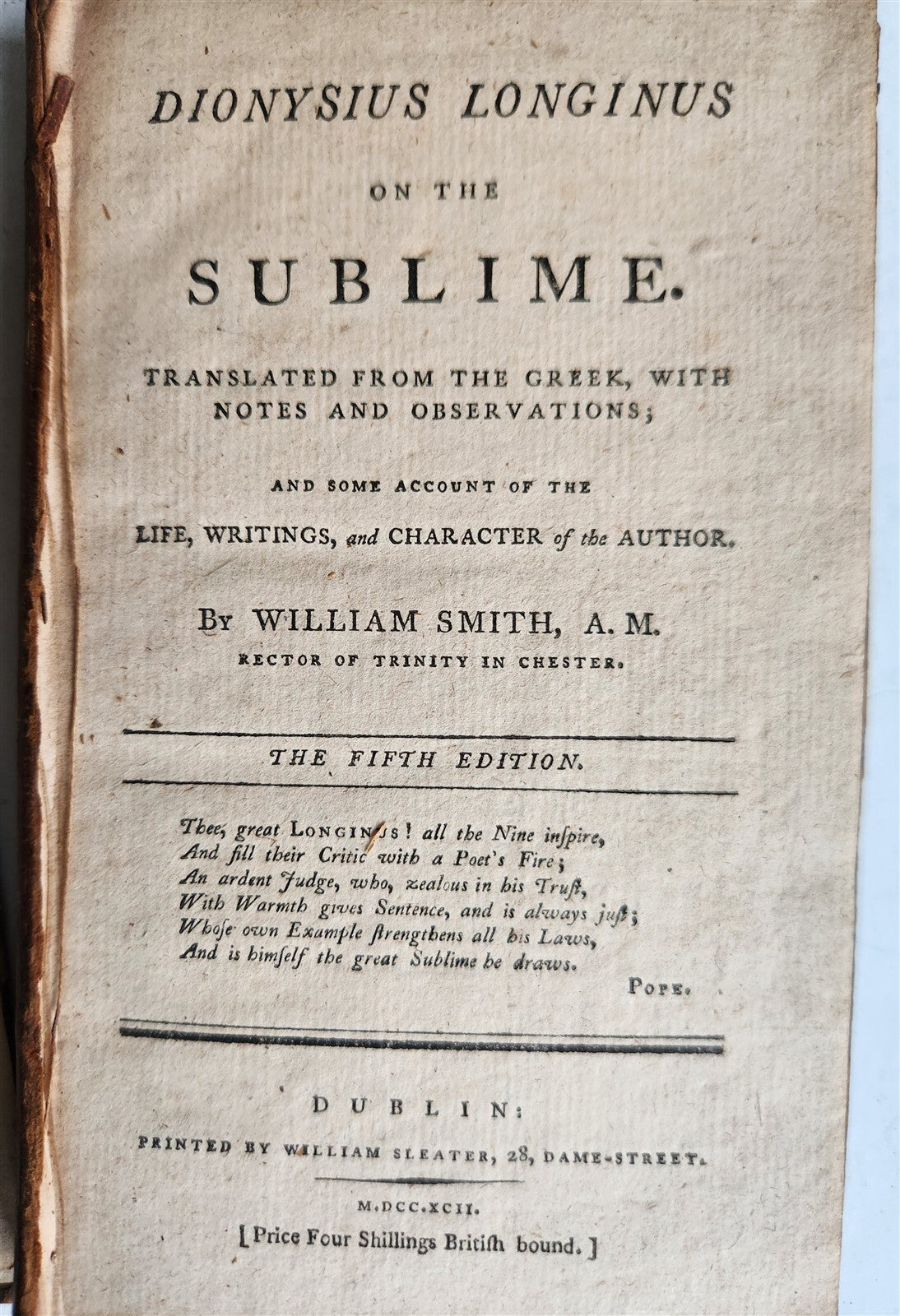 1792 DIONYSIUS LONGINUS on SUBLIME antique ANCIENT GREEK WORK in ENGLISH