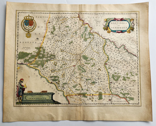 1640 MAP GASTINOIS SENONOIS FRANCE WILLEM BLAEU antique AUTHENTIC hand colored