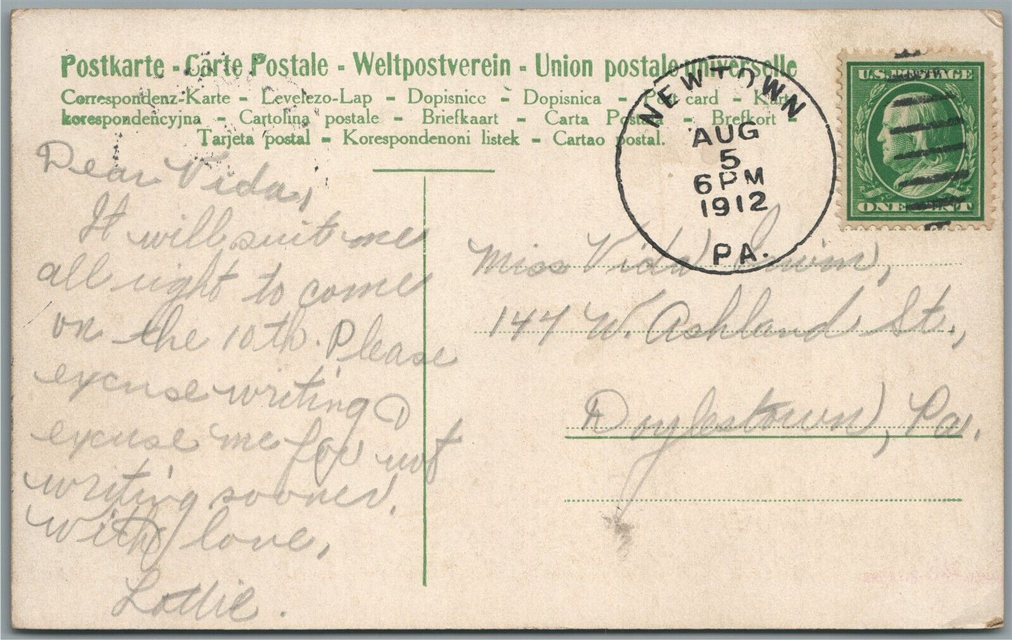 PHILADELPHIA PA RIVER VIEW FROM AIRSHIP ANTIQUE POSTCARD