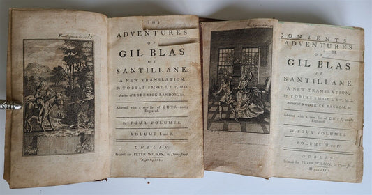 1767 ADVENTURES of GIL BLAS of SANTILLANE 2 VOLUMES antique ILLUSTRATED