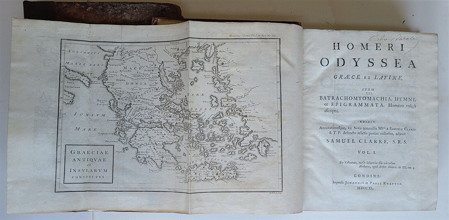 1729-1740 HOMER ILIAS & ODDYSEA 2 VOLUMES antique w/ MAPS ENGLISH & GREEK TEXT