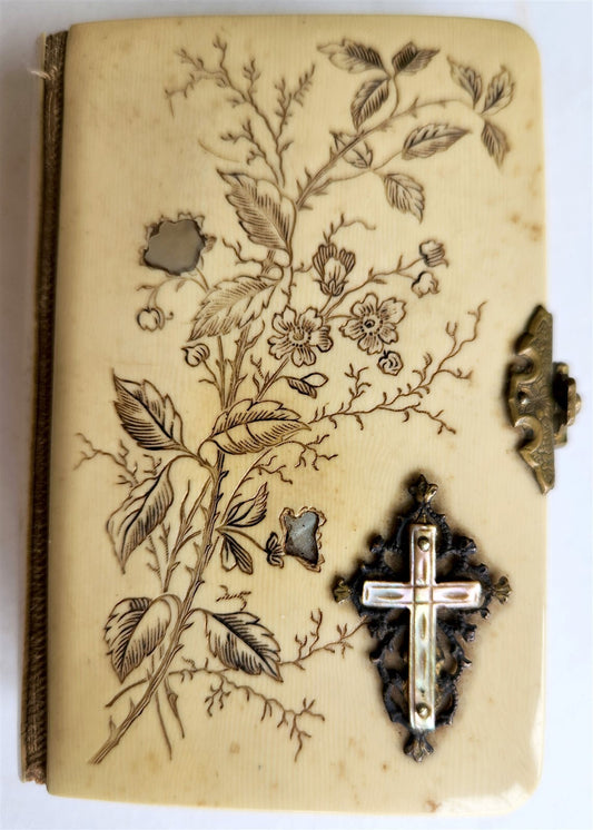 1890 GERMAN PRAYER BOOK w/ MOTHER OF PEARL BINDING antique