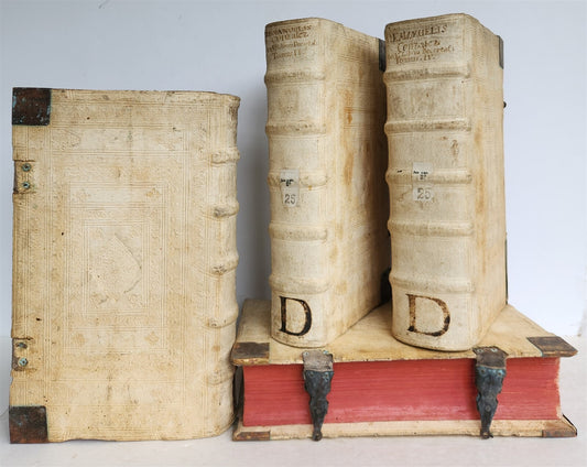 1690 PIGSKIN BOUND 4 FOLIO LAW BOOKS antique by D. D. Emanuelis Gonzalez Tellez