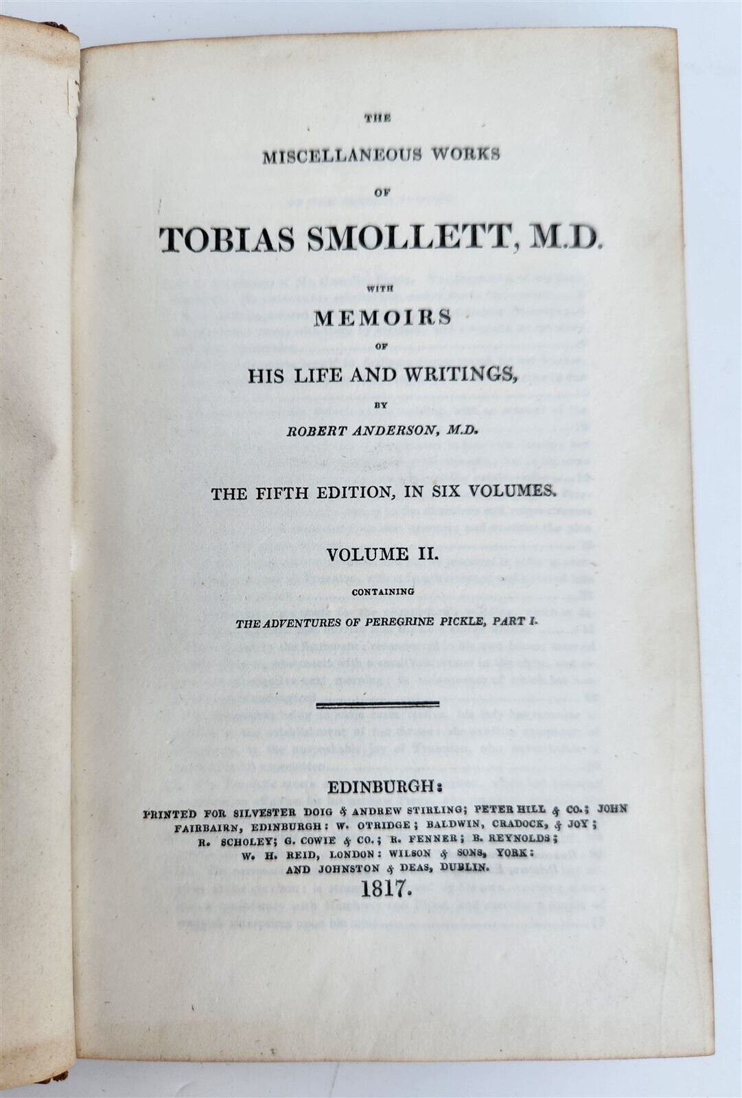 1817 WORKS of TOBIAS SMOLLETT antique 6 VOLS DECORATIVE BINDING