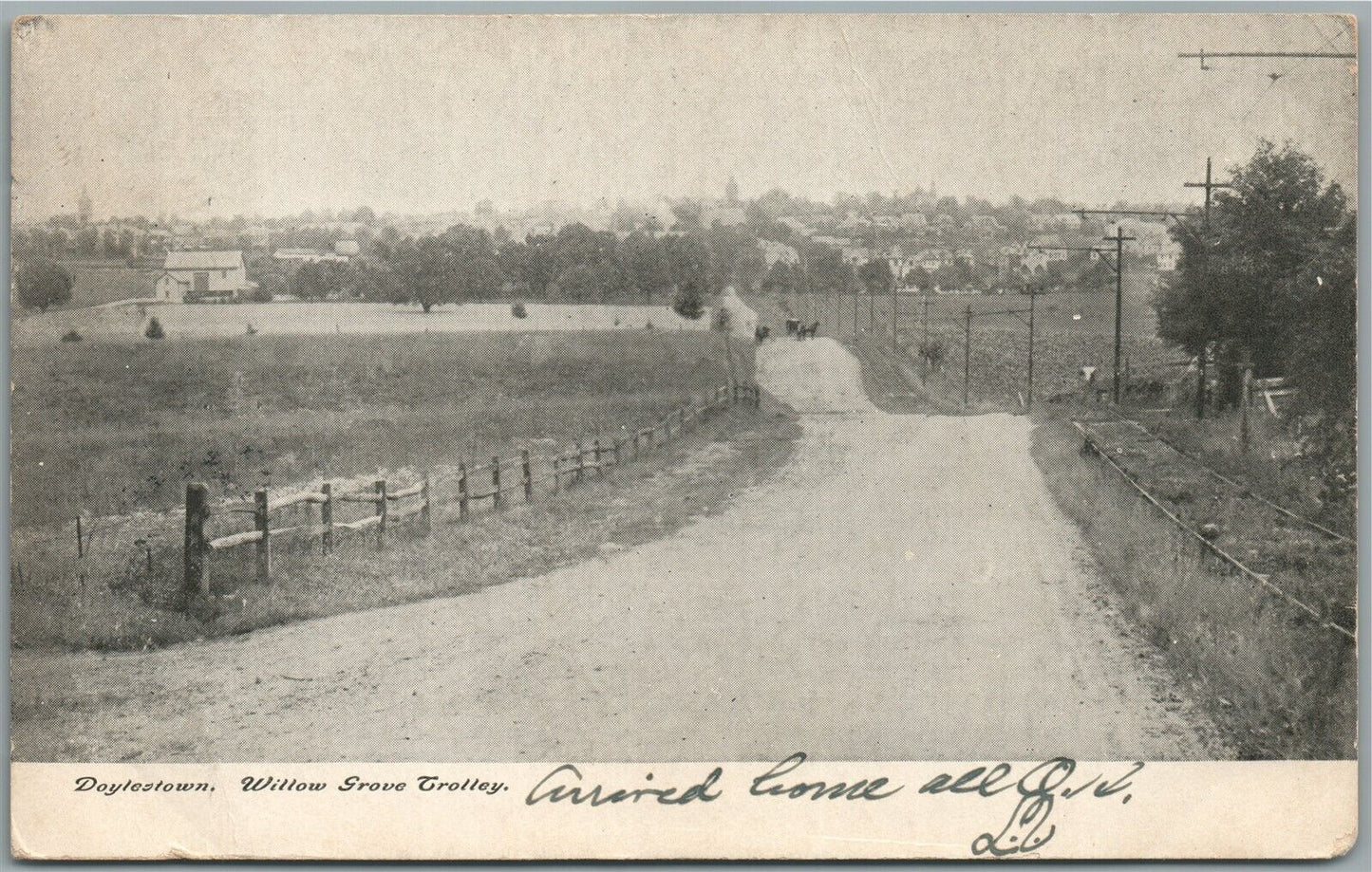 DOYLESTOWN PA WILLOW GROVE TROLLEY 1906 ANTIQUE POSTCARD