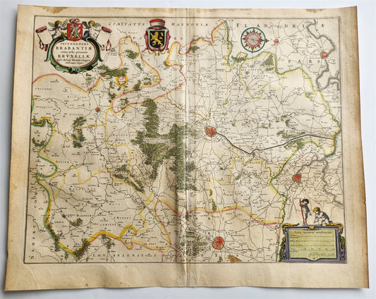 1640 MAP of Brabant Bruxelles BELGIUM by WILLEM BLAEU antique AUTHENTIC