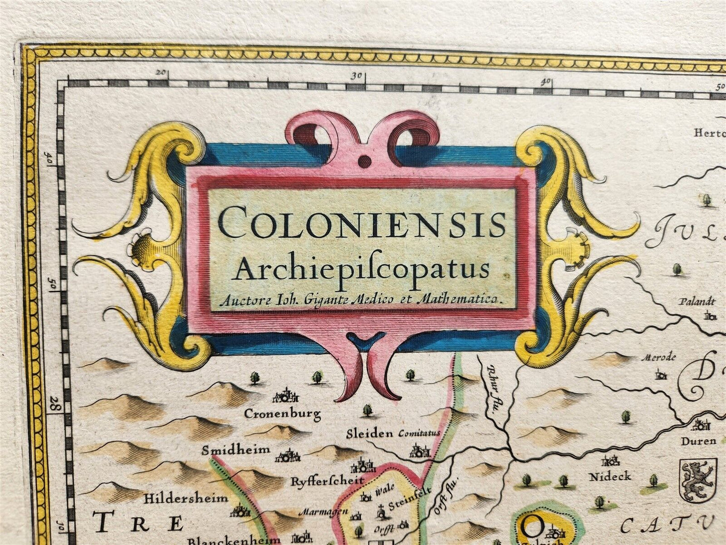 1640 MAP of GERMANY COLOGNE by WILLEM BLAEU antique AUTHENTIC hand colored