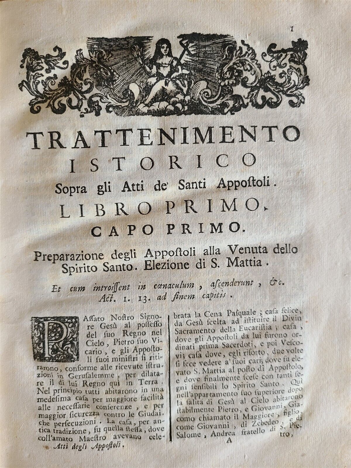 1735 TRATTENIMENTO ISTORICO SOPRA GLI ATTI DEGLI APOSTOLI antique VELLUM BOUND