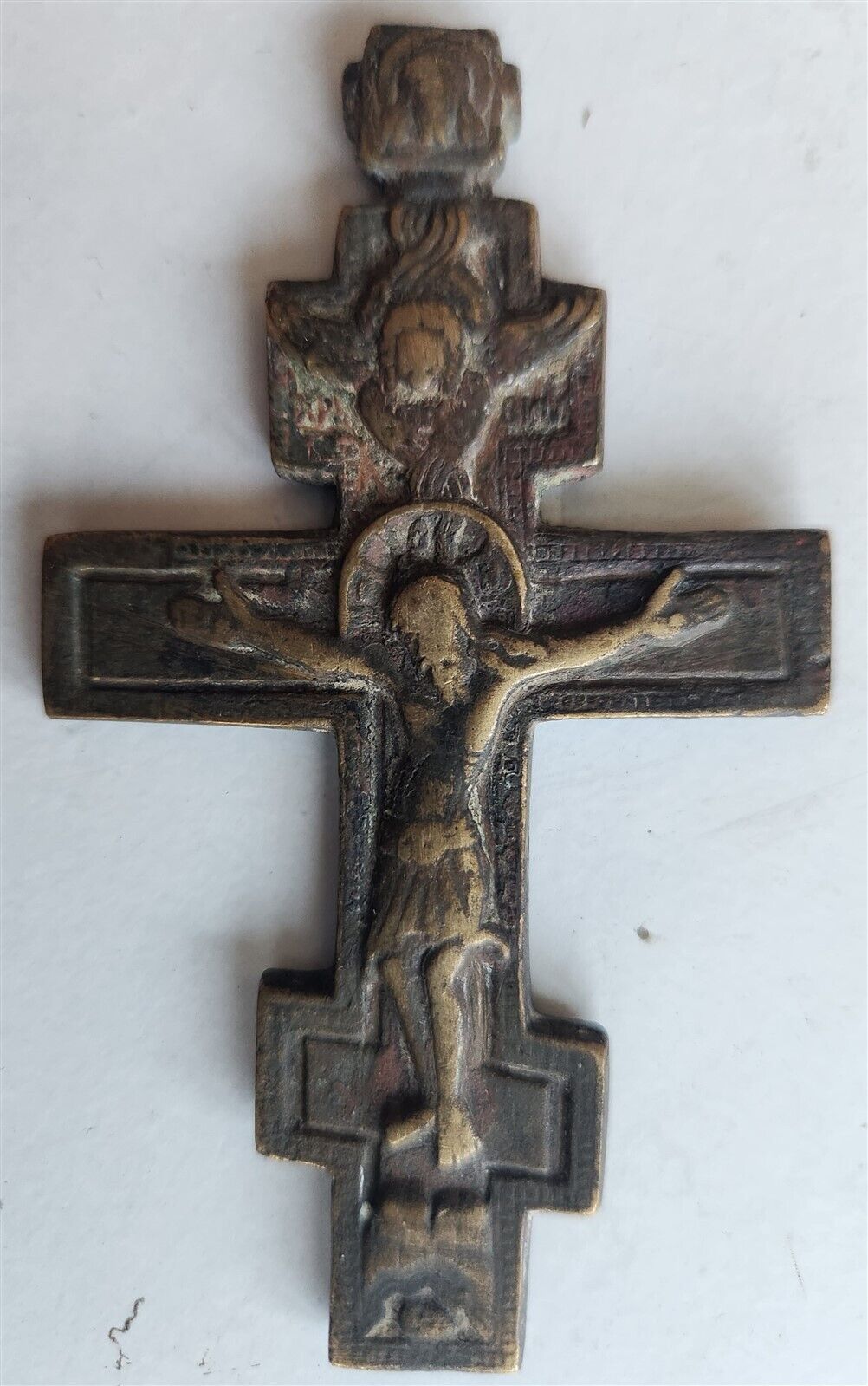 RUSSIAN BRONZE CRUSIFIX ICON 19th CENTURY antique SMALL CROSS