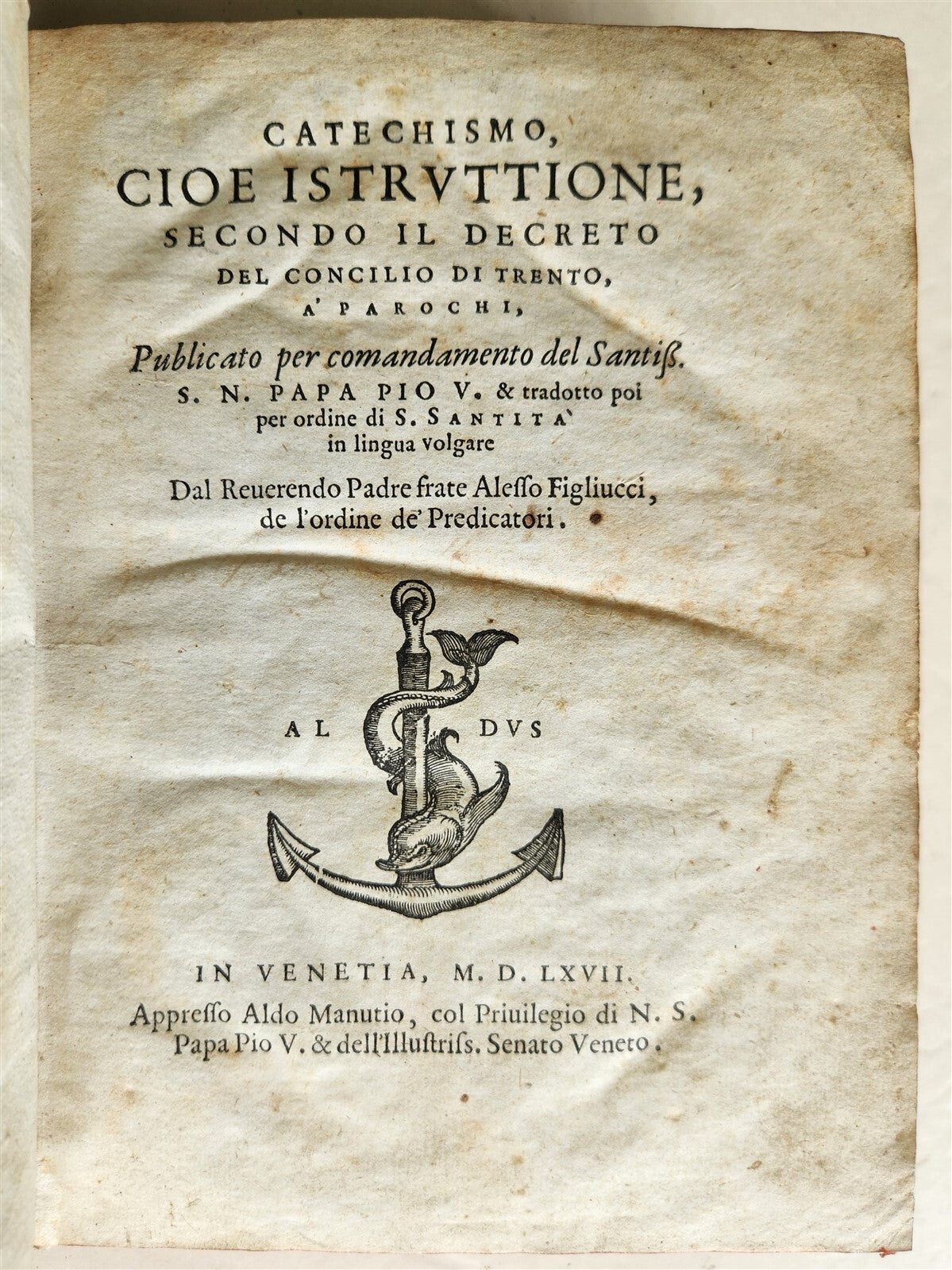 1567 ALDINE PRESS CATECHISMO by Felice FIGLIUCCI antique 16th CENTURY