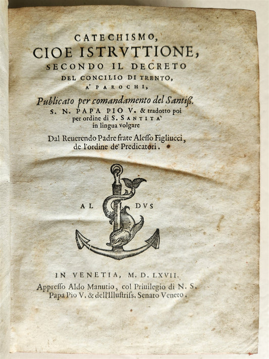 1567 ALDINE PRESS CATECHISMO by Felice FIGLIUCCI antique 16th CENTURY