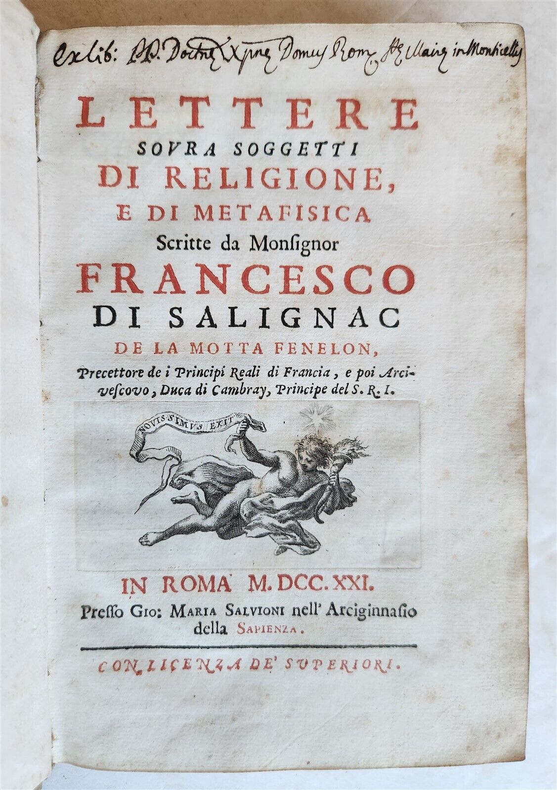 1721 LETTERE DI RELIGIONE e DI METAFISICA FRANCESCO di SALIGNAC antique VELLUM