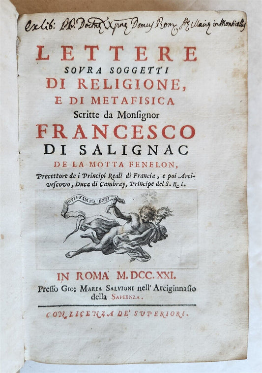 1721 LETTERE DI RELIGIONE e DI METAFISICA FRANCESCO di SALIGNAC antique VELLUM