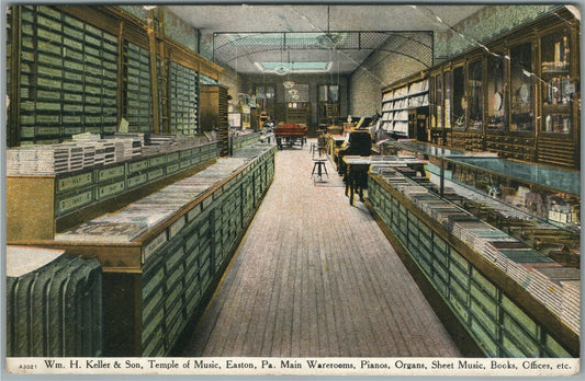 EASTON PA Wm. H. KELLER & SON TEMPLE OF MUSIC ANTIQUE POSTCARD