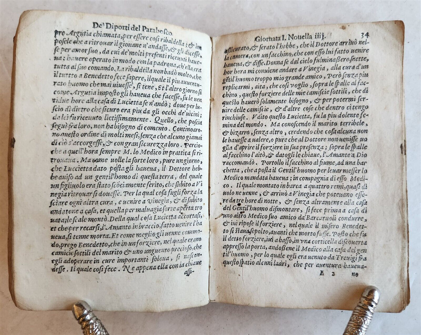 1586 GLI DIPORTI by Girolamo Parabosco antique 16th CENTURY VELLUM BOUND ITALIAN